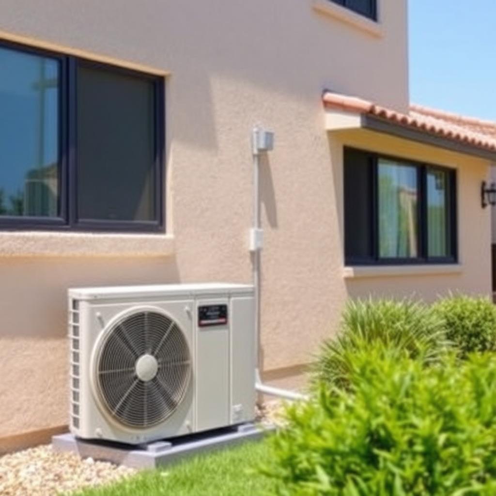 Outdoor AC condenser unit installed at home